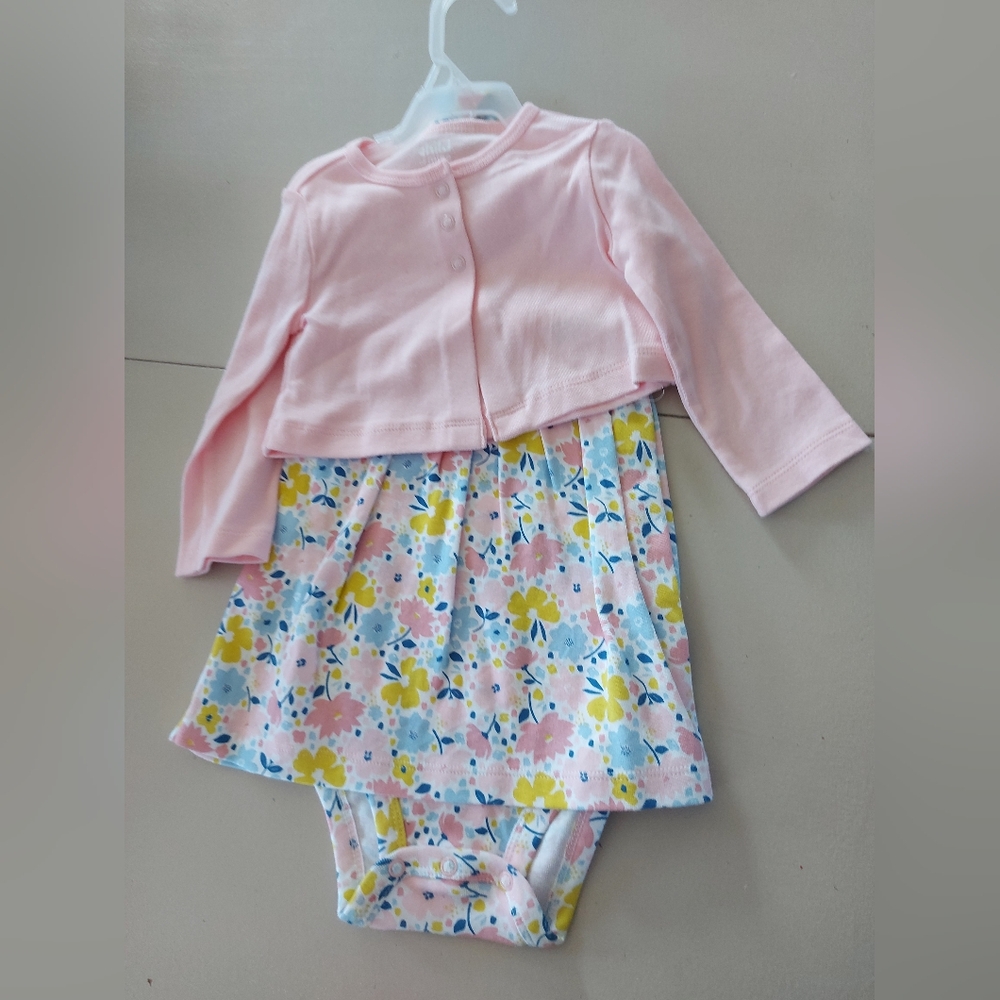 **3 Listings $20**                     Pink Floral Baby Dress with Cardigan